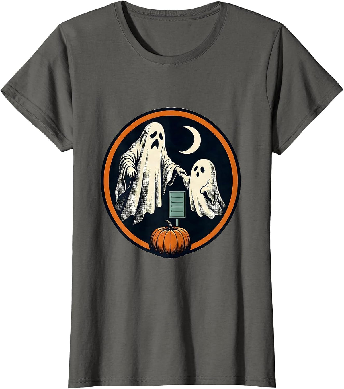 Women's Sealed Ghost Badge Para Normal Activities Paraprofessional T-Shirt - Asphalt Grey