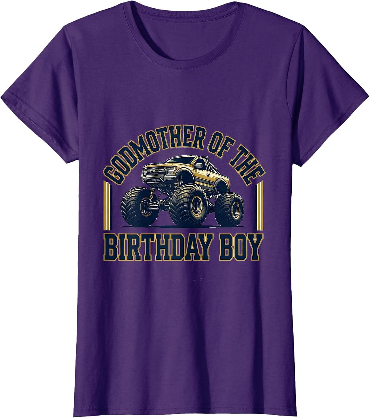 Women's Godmother Of The Birthday Boy Sports Monster Truck Party T-Shirt - Purple