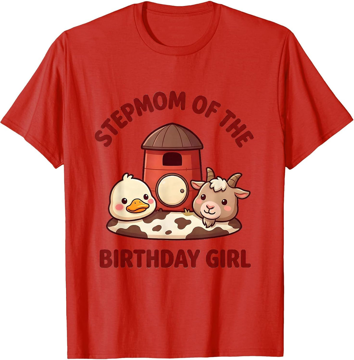 Men's Stepmom Of The Birthday Girl Cute Kawaii Farm Animal 2nd T-Shirt - Red
