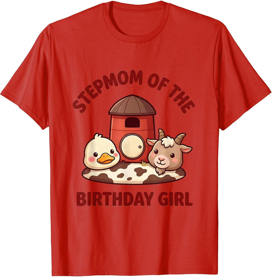 Men's Stepmom Of The Birthday Girl Cute Kawaii Farm Animal 2nd T-Shirt - Red