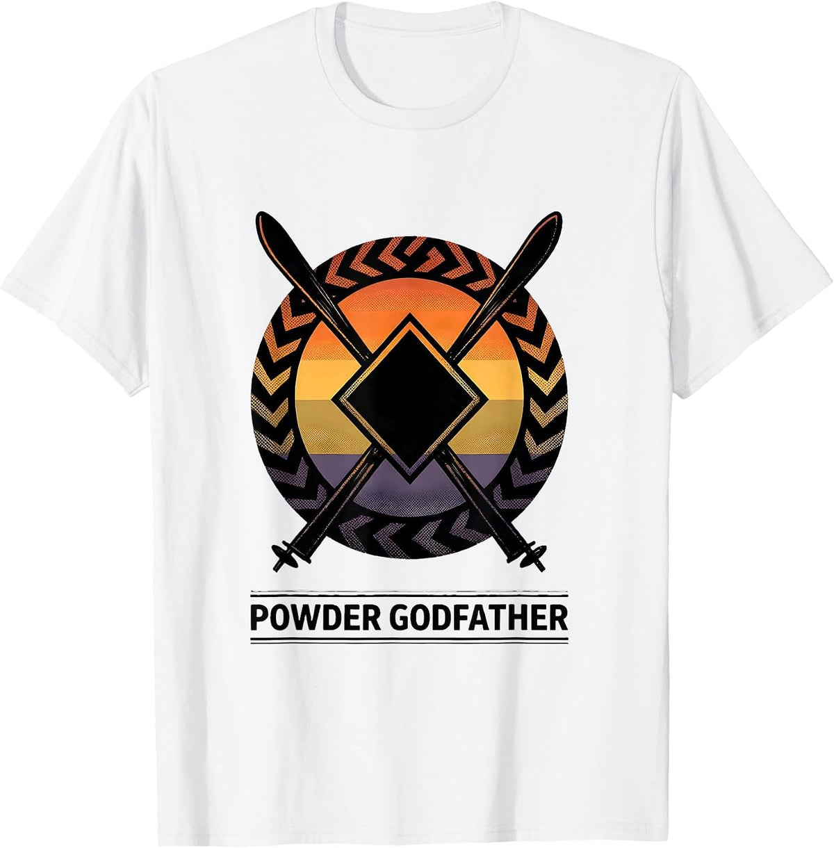 Men's Powder Godfather Bold Black-Diamond Ski Humor Ski Dad Gift T-Shirt - White