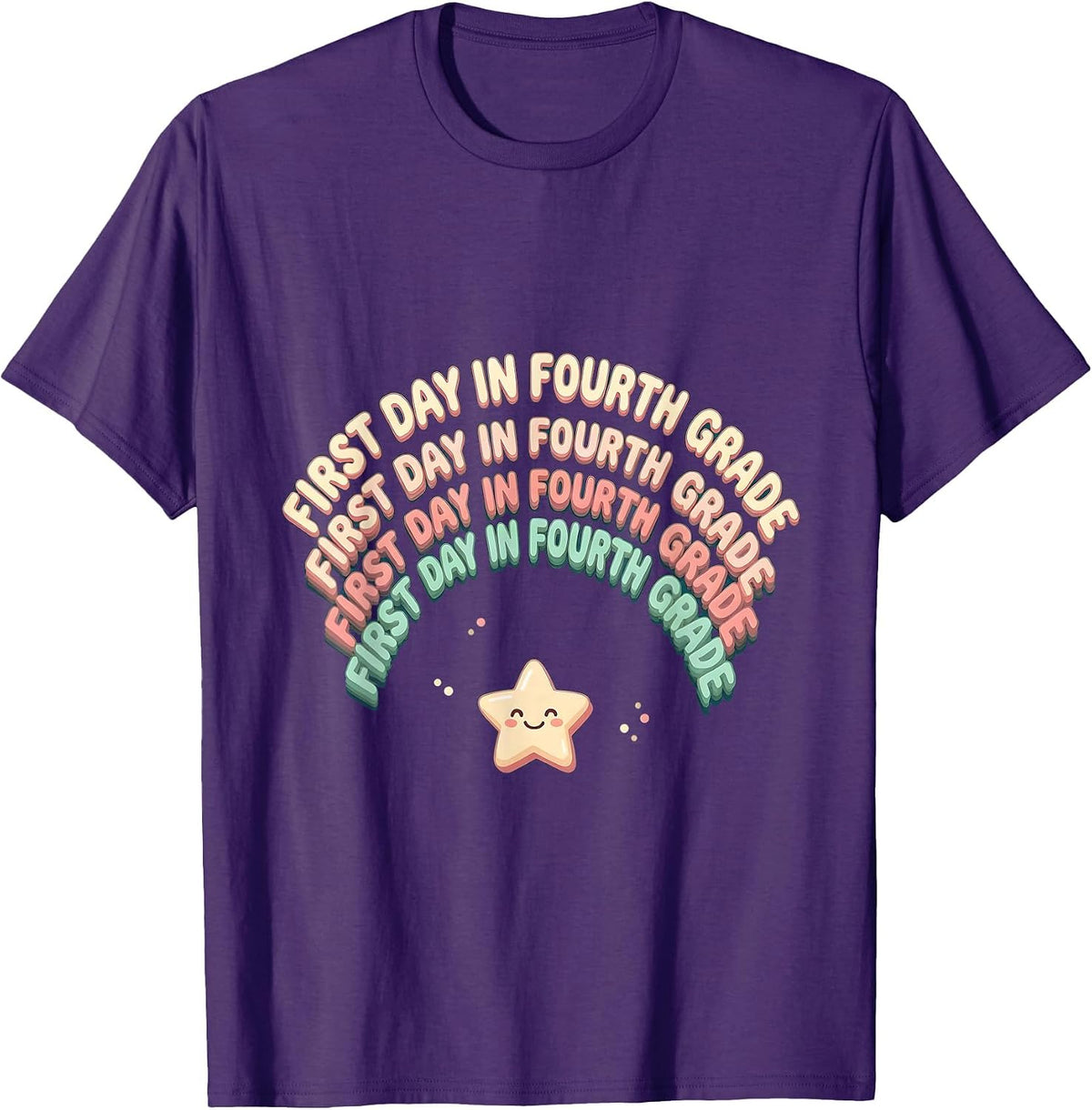 Men's First Day In Fourth Grade Cute Kawaii Teacher Student Back T-Shirt - Purple