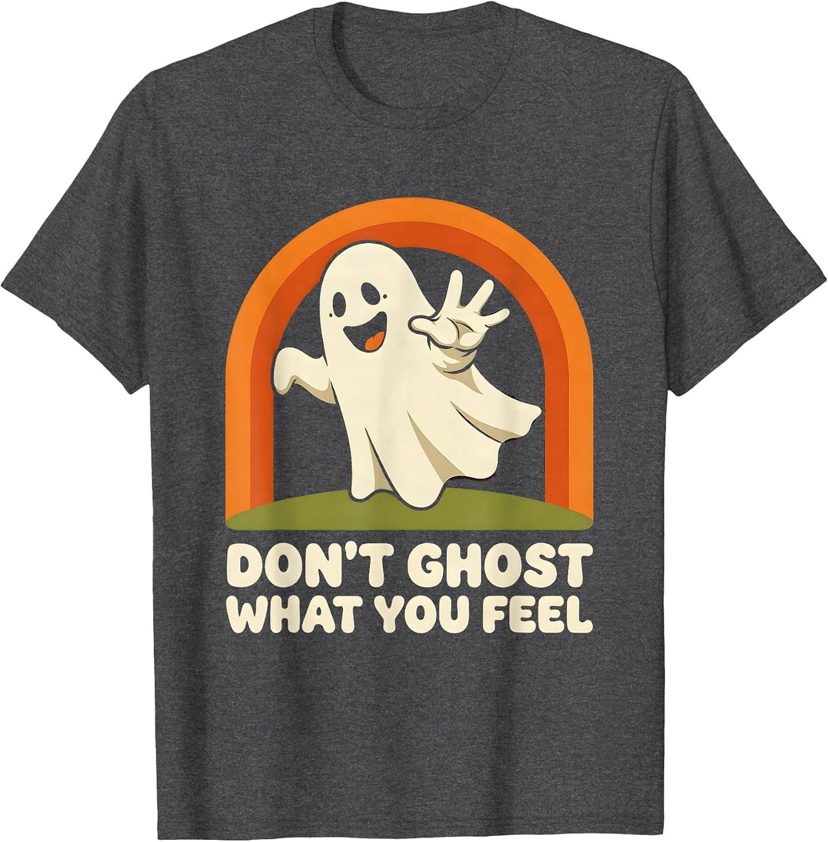 Men's Don't Ghost What You Feel Retro 70s Mental Health Halloween T-Shirt - Dark Heather Grey