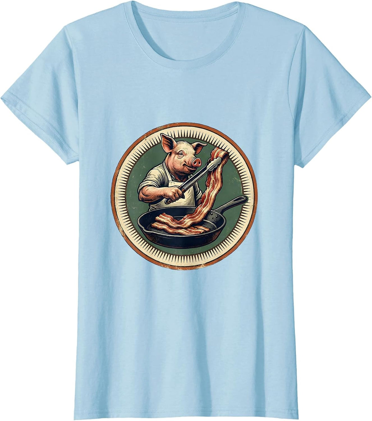 Women's Vintage Pig Bacon Lover Foodie Humor T-Shirt - Baby Blue