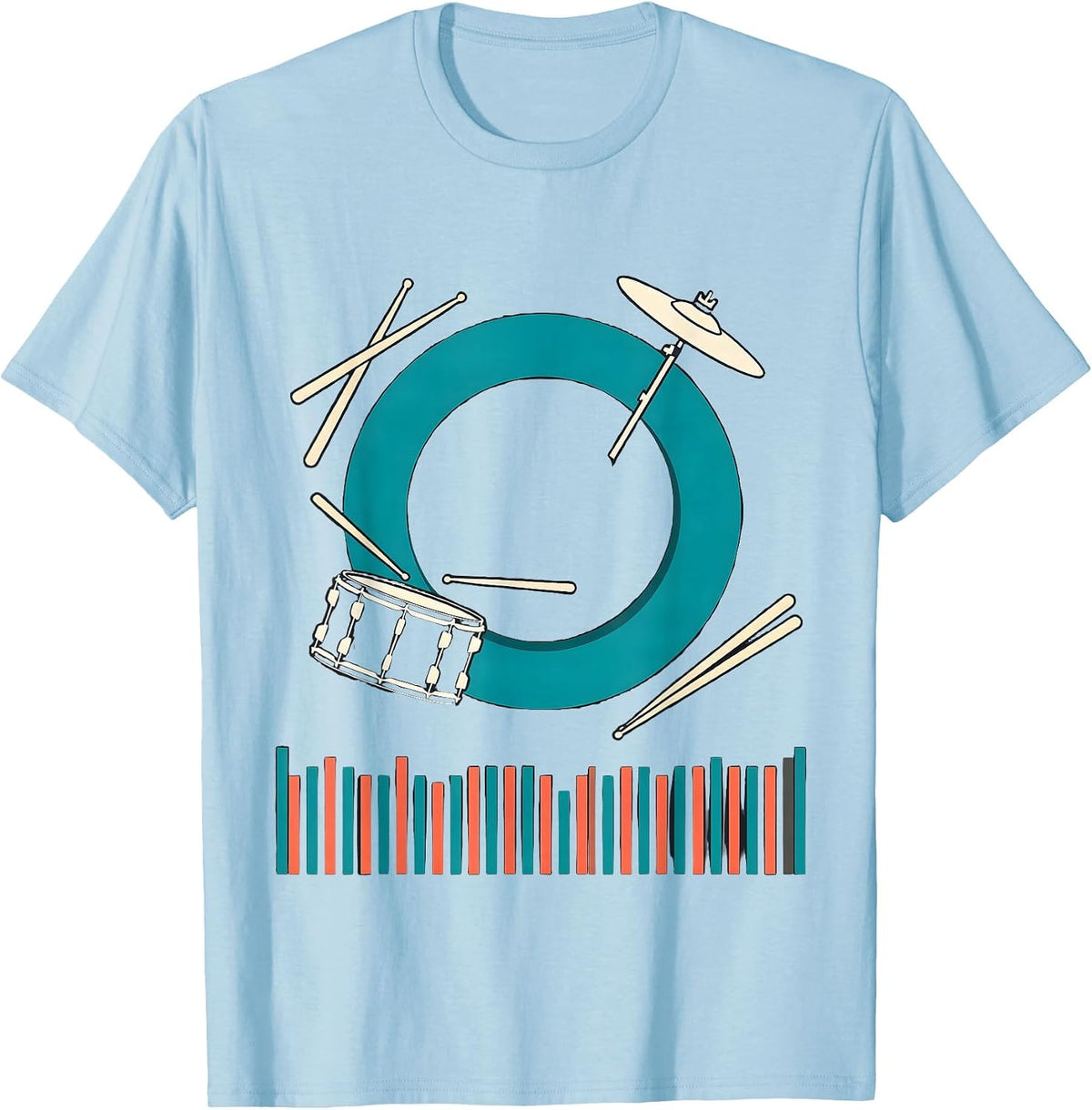 Men's Drum Kit Orbit Flat Vector Drummer Humor T-Shirt - Baby Blue