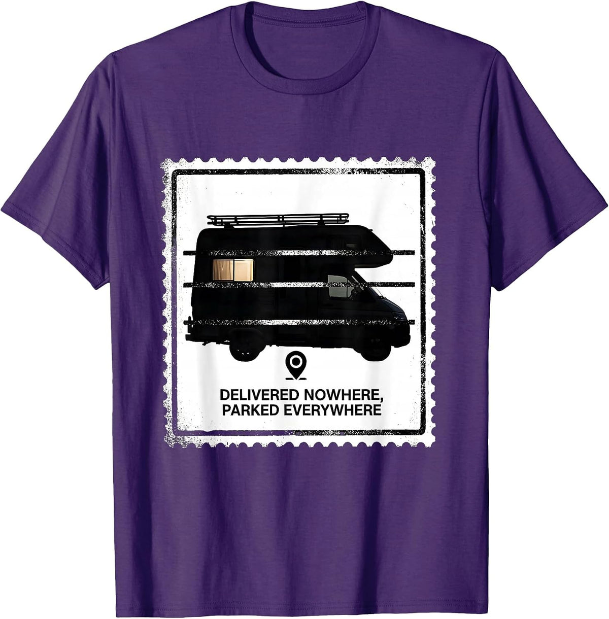 Men's Delivered Nowhere, Parked Everywhere Retro Van Life Van T-Shirt - Purple