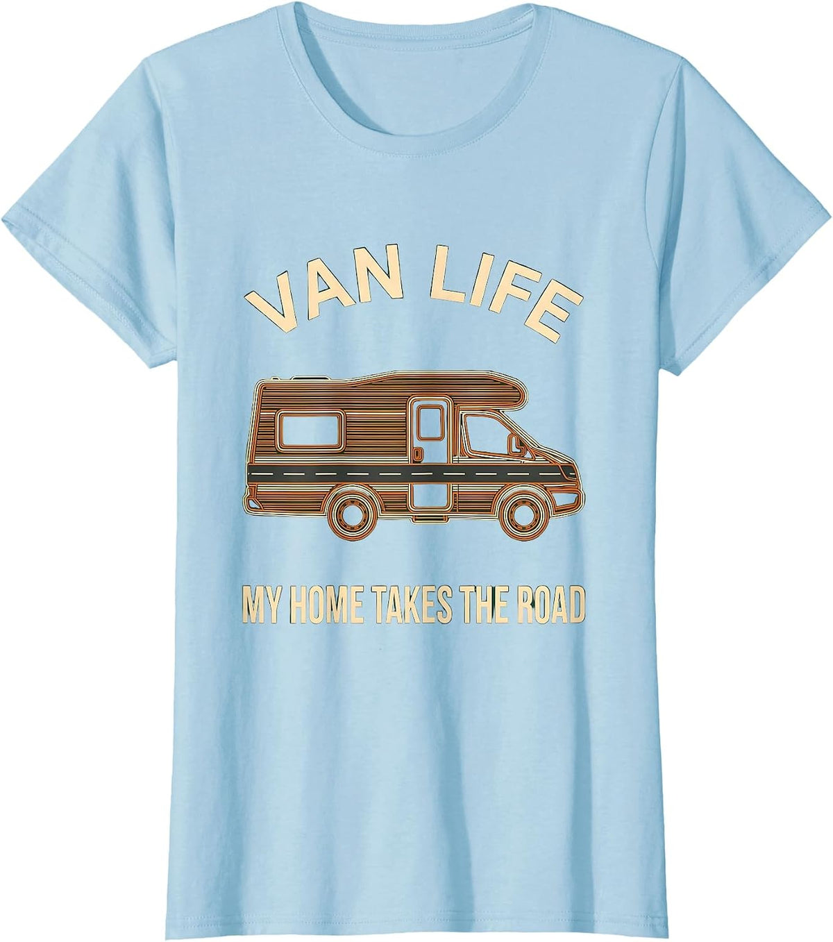 Women's Van Life My Home Takes The Road Retro Camper Van Nomad Pride T-Shirt - Baby Blue