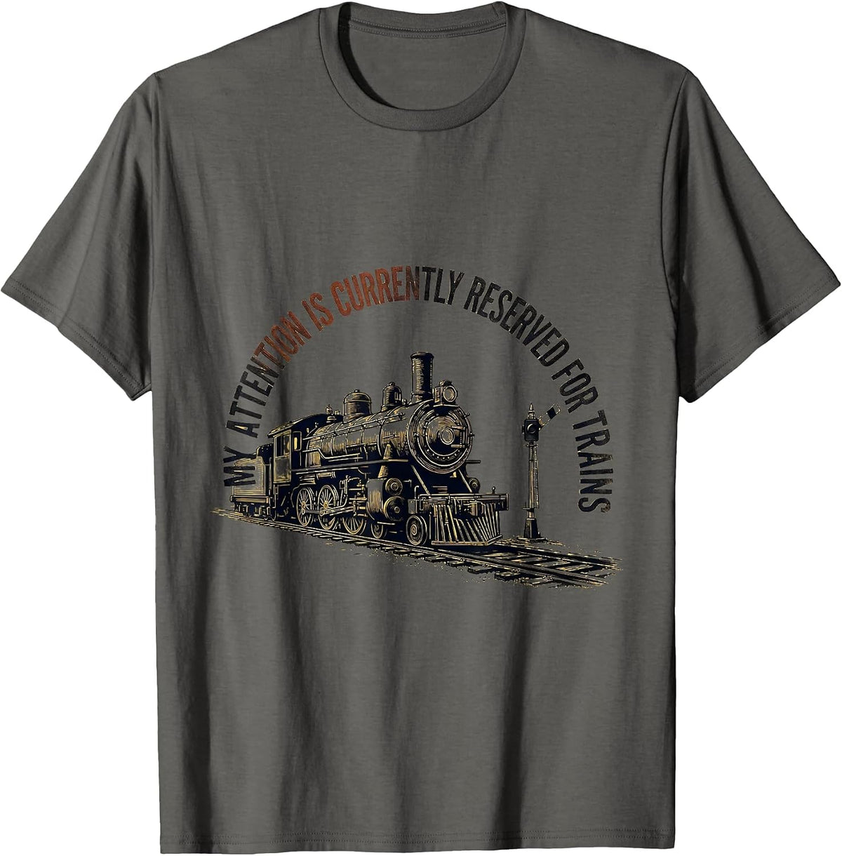 Men's My Attention Is Currently Reserved For Trains Vintage T-Shirt - Asphalt Grey