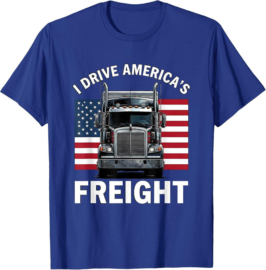 I Drive America's Freight Patriotic Semi Truck Driver Gift T-Shirt - Royal Blue
