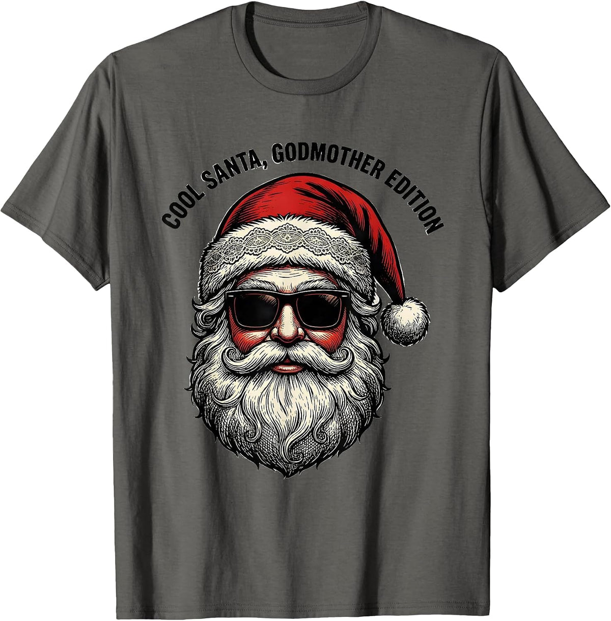 Cool Santa Godmother Edition Retro Sunglasses Christmas T-Shirt - Asphalt Grey