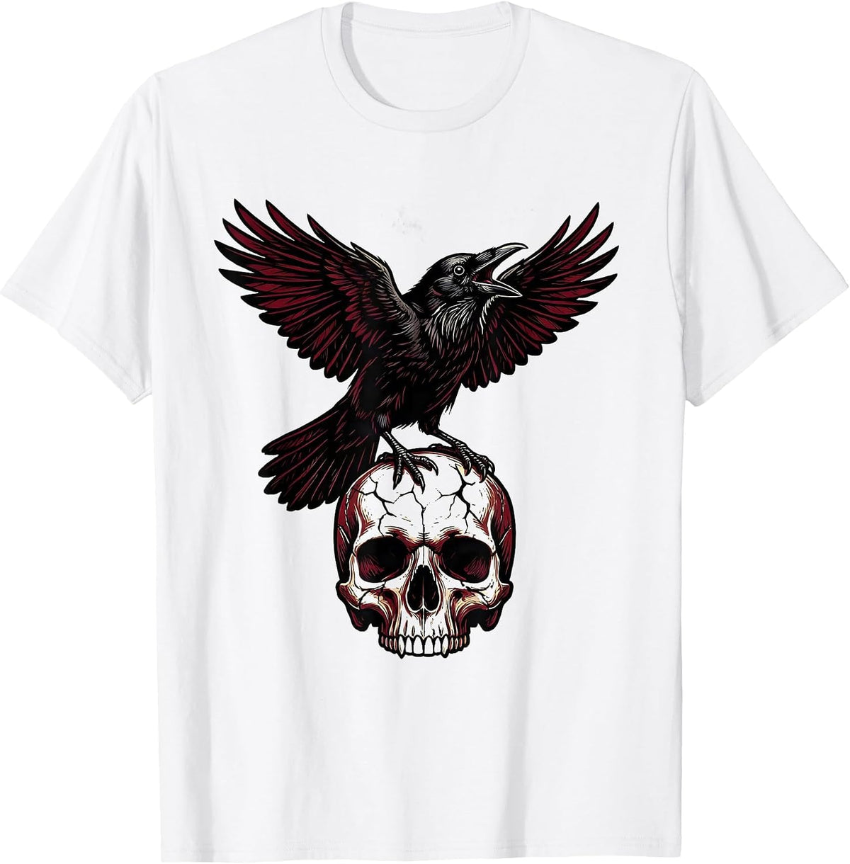 Men's Crow on Cracked Skull Heavy Metal Graphic T-Shirt - White