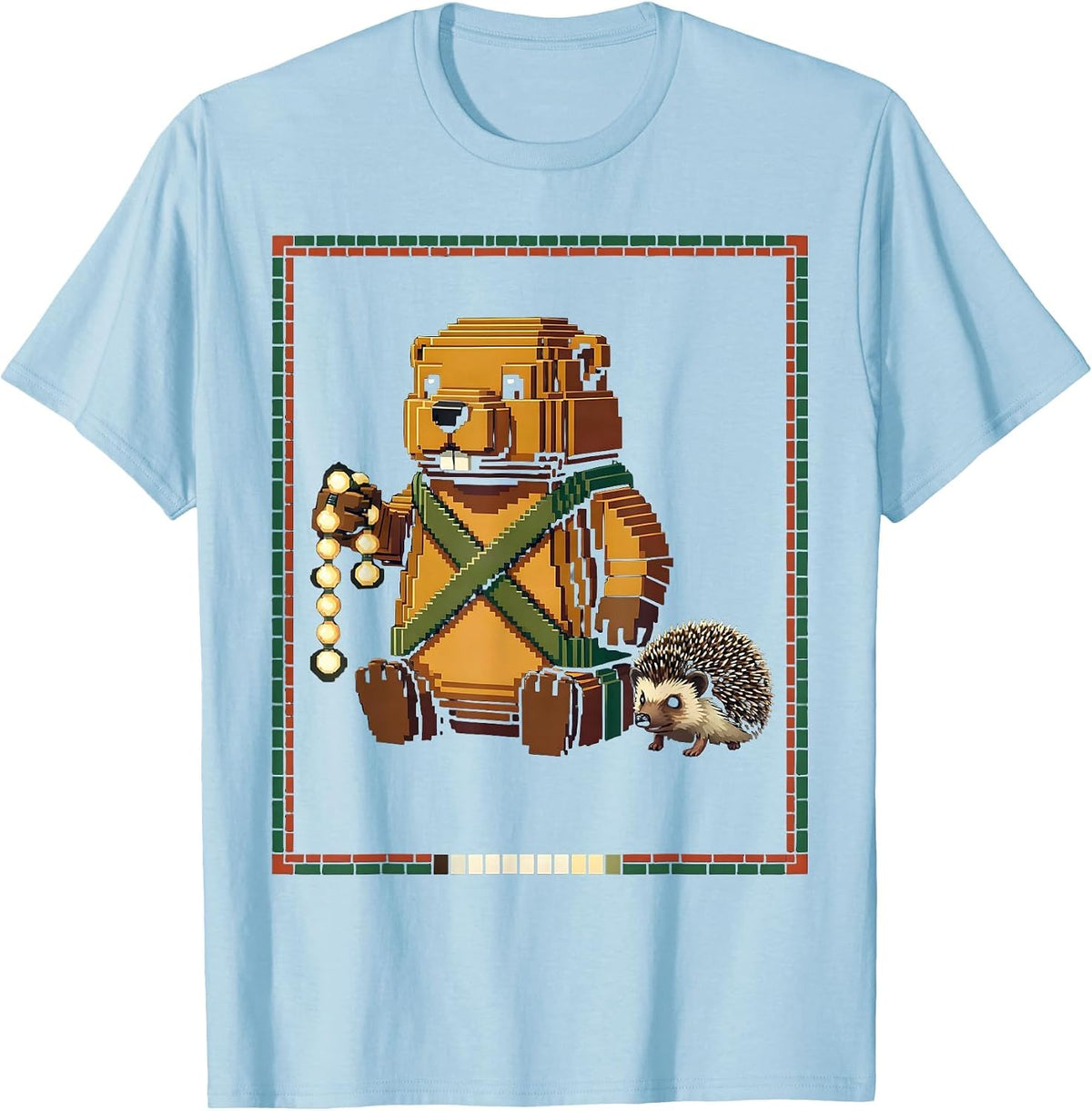 Men's Beaver Gift Box Pixel Art Funny Kids Meme T-Shirt - Baby Blue