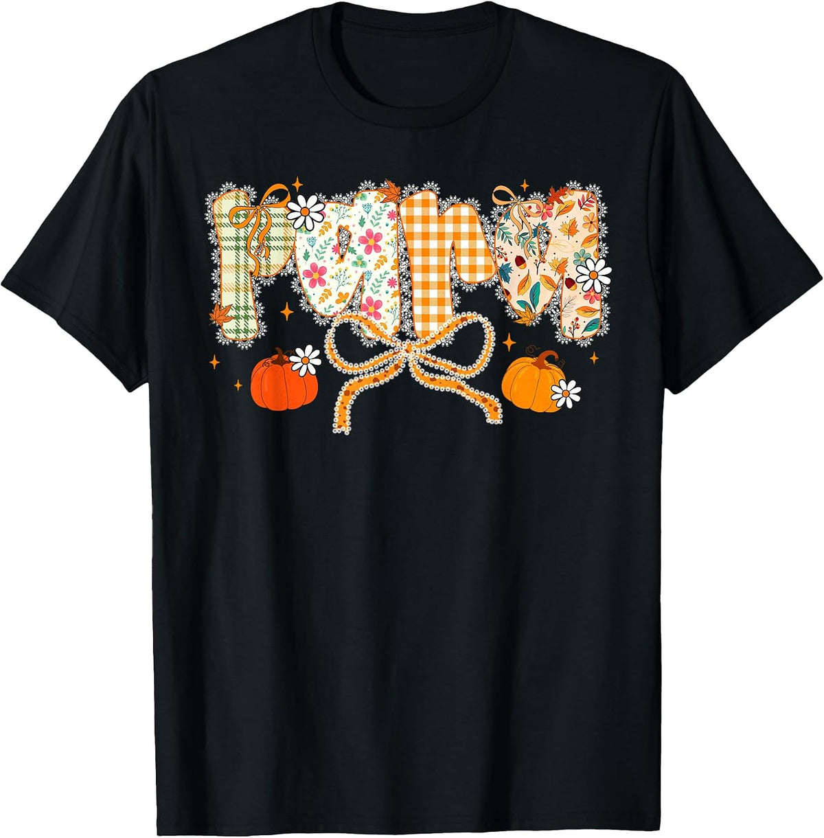 Thanksgiving Fall Autumn para Educator School Women Lace Bow T-Shirt, Men, Black, Small - As Pictured