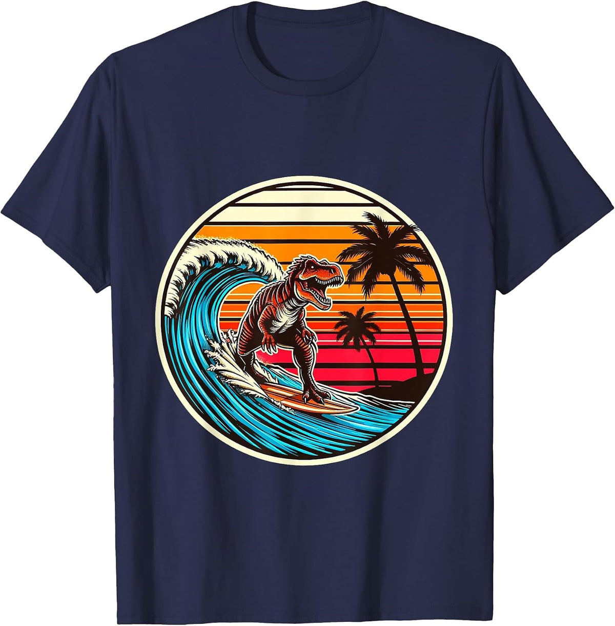 Surfing Trex Hawaiian Dinosaur Surfboard Retro Surf Lovers T-Shirt - Navy Blue