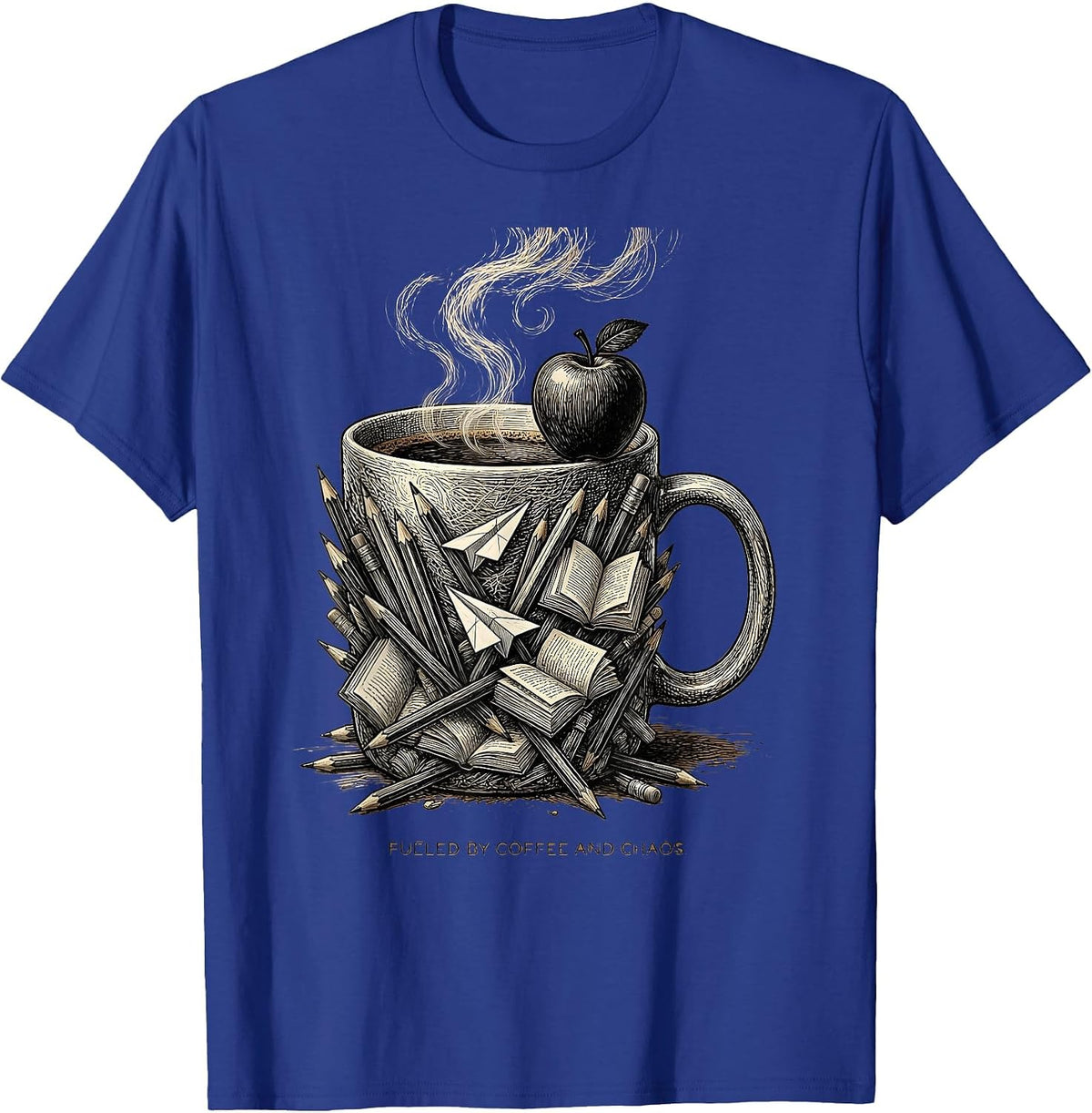 Fueled by Coffee and Chaos 5th Grade Teacher T-Shirt - Royal Blue