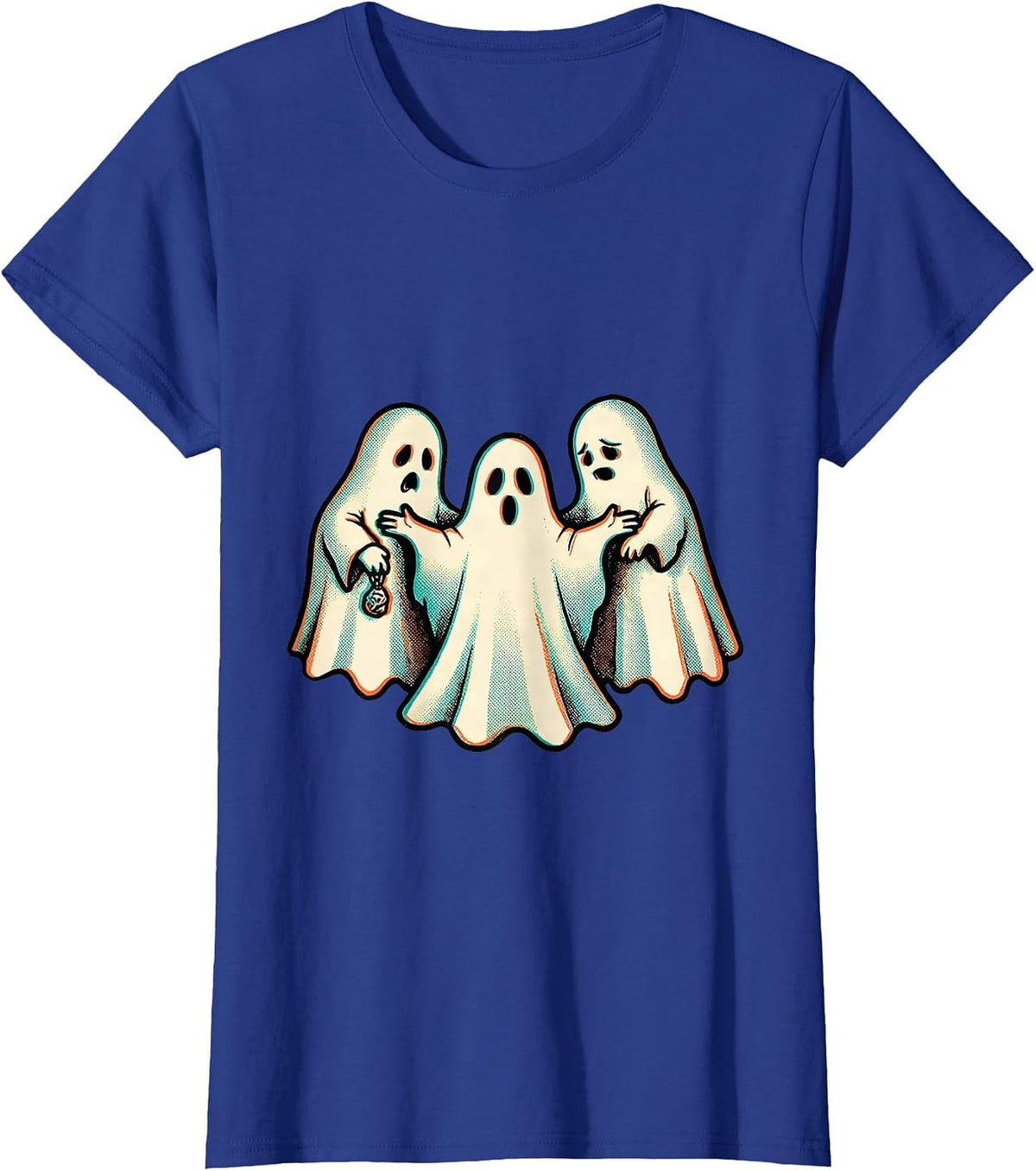 Women's Rounded Ghost Trio Risograph Mental Health Awareness T-Shirt - Royal Blue
