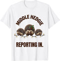 Men's Middle Hedgie Reporting In Cute Hedgehog Christmas Humor T-Shirt - White