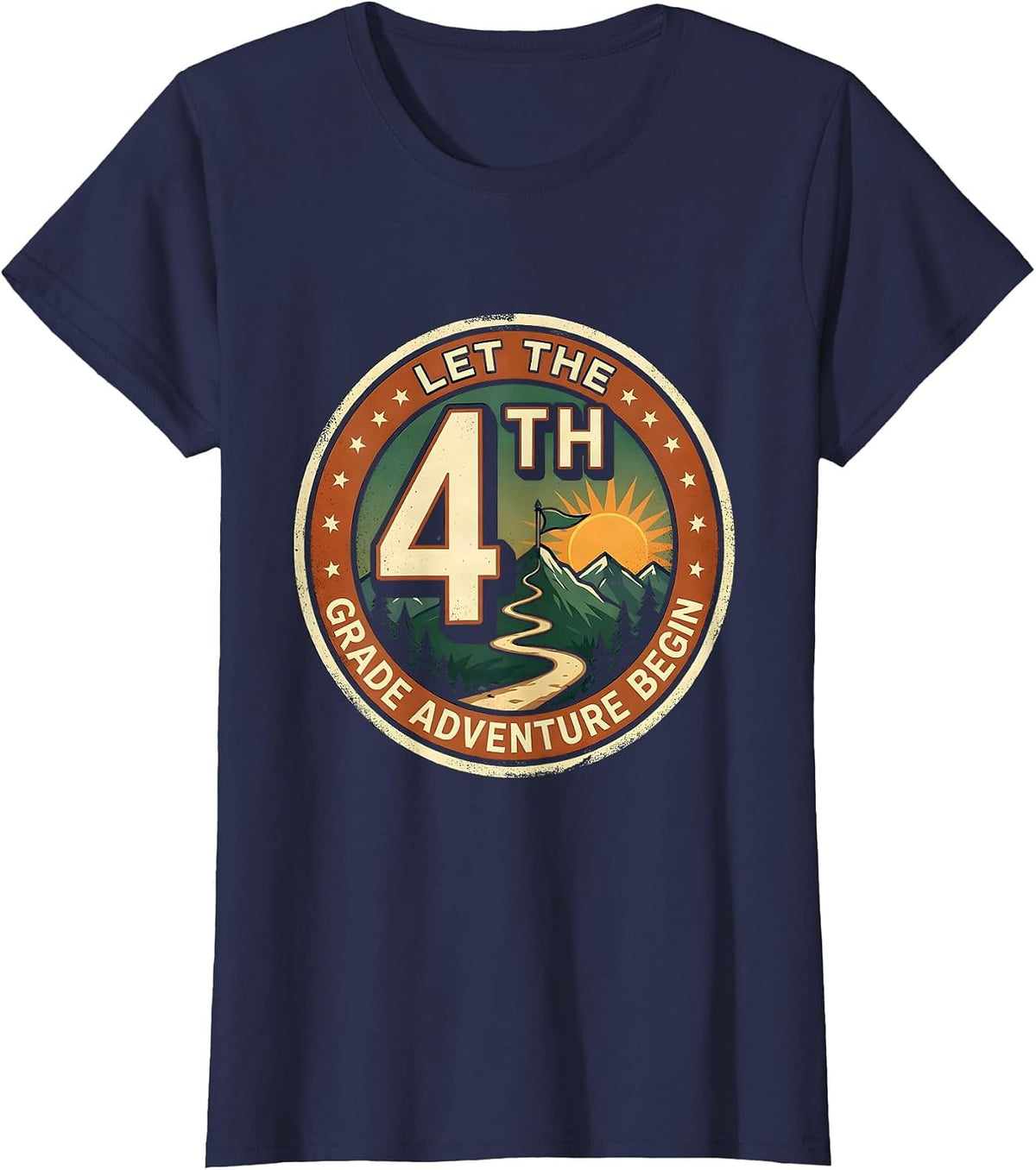 Women's Let The 4th Grade Adventure Begin Vintage Teacher Kids T-Shirt - Navy Blue