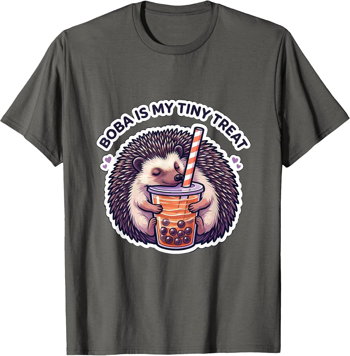 Boba Is My Tiny Treat Kawaii Hedgehog Boba Tea Lover Gift T-Shirt - Asphalt Grey