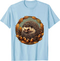 Men's Thanksgiving Hedgehog Nestled in Acorns T-Shirt - Baby Blue