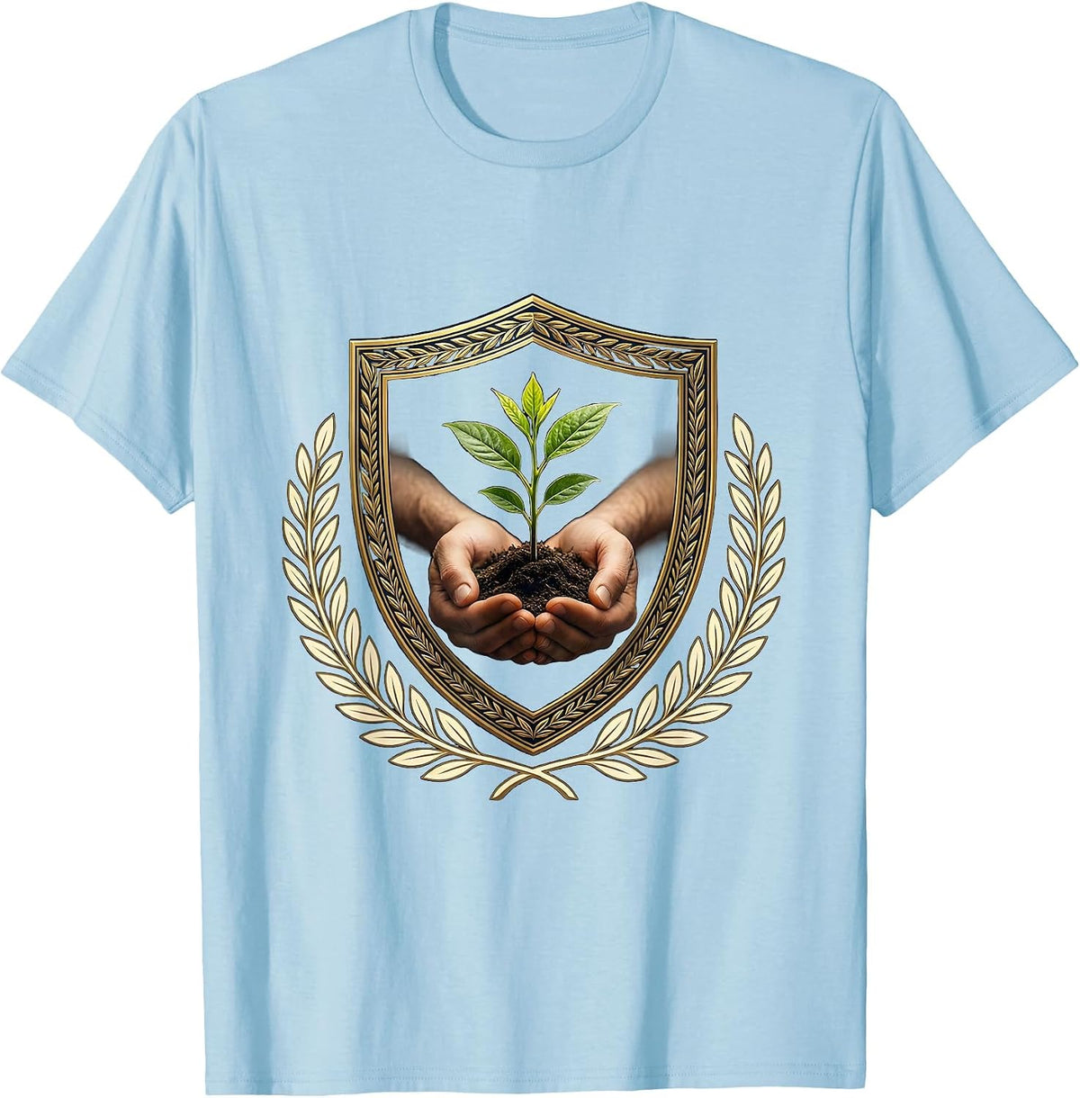 Men's Paraprofessional Hand Planting Seedling Design T-Shirt - Baby Blue
