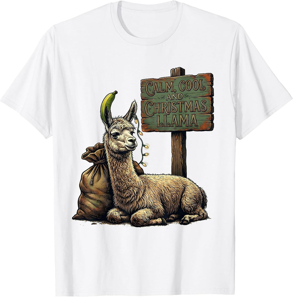 Men's Calm Cool And Christmas Llama Vintage Funny Llama Lover Gift T-Shirt - White