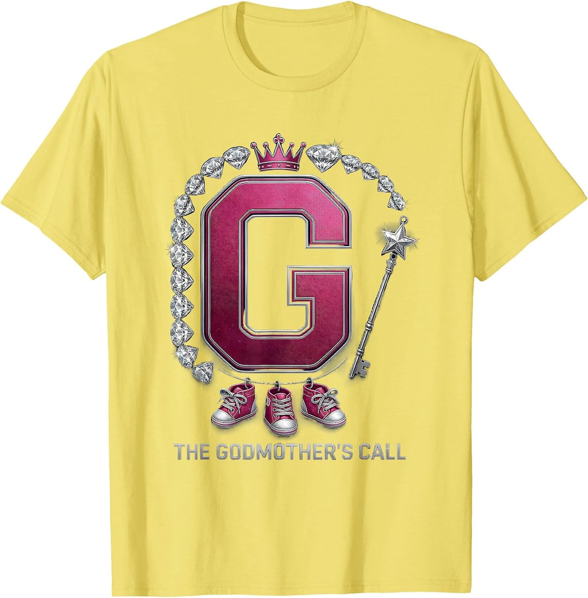 Men's The Godmother's Call Sparkle Varsity Fairy Tale Gift T-Shirt - Lemon Yellow
