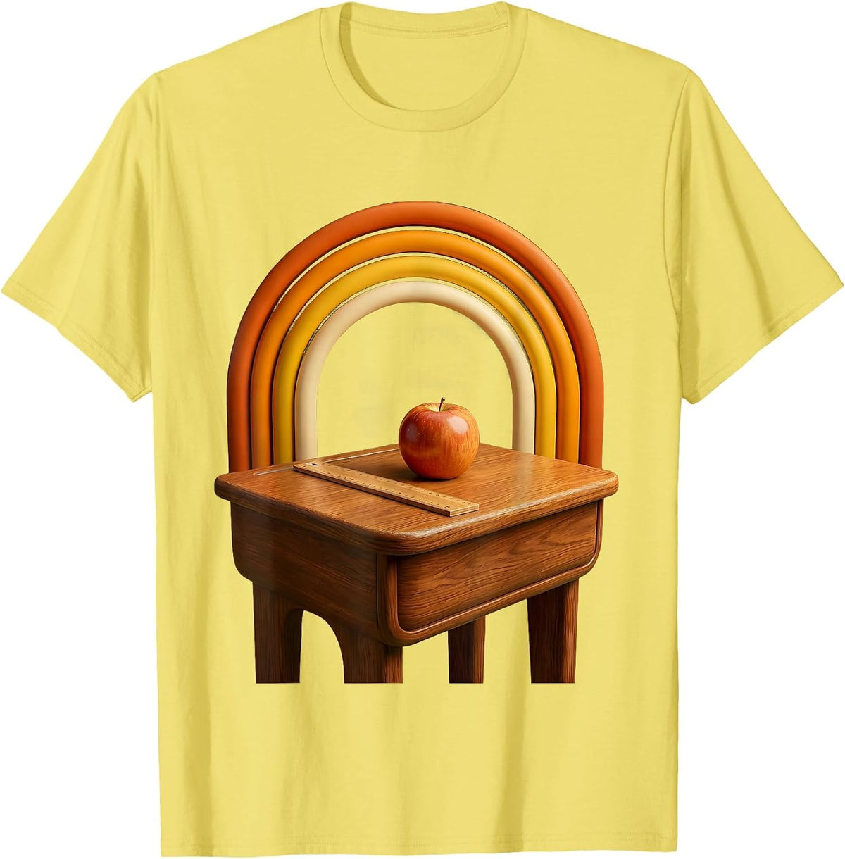 Men's Paraprofessional Desk Apple Ruler Illustration T-Shirt - Lemon Yellow