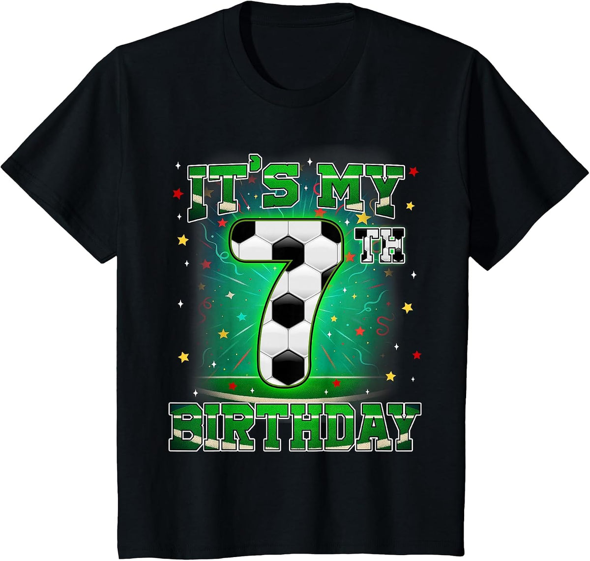 Its My 7th Birthday Boys Soccer 7 Years Old Party Matching T-Shirt - Black