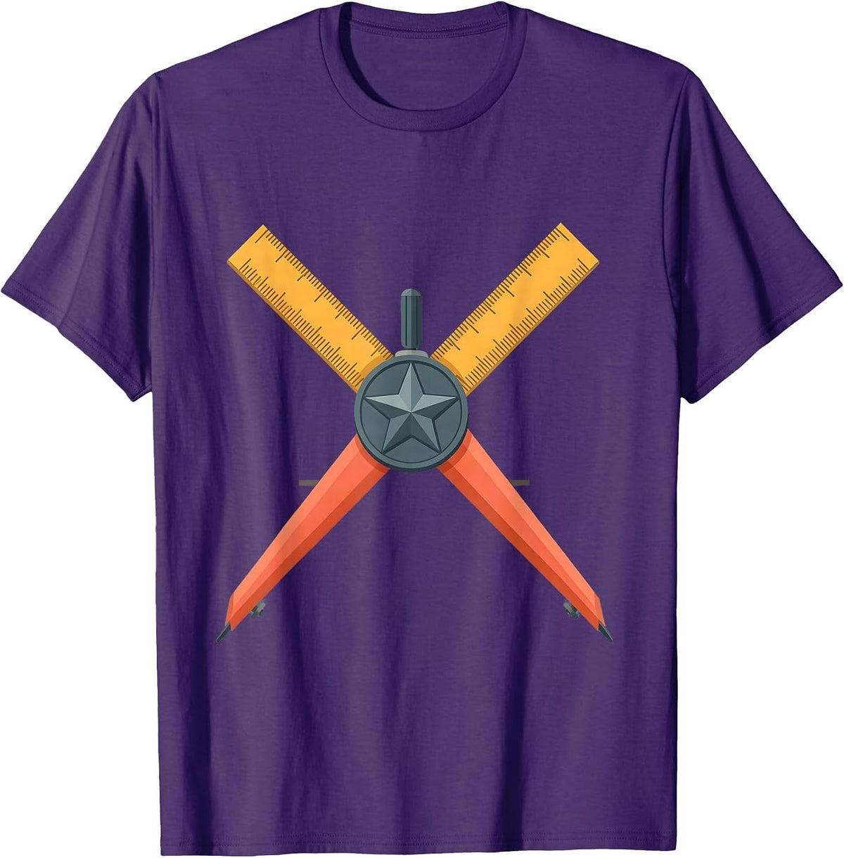 Men's 5th Grade Teacher Ruler Compass Crossed Design T-Shirt - Purple