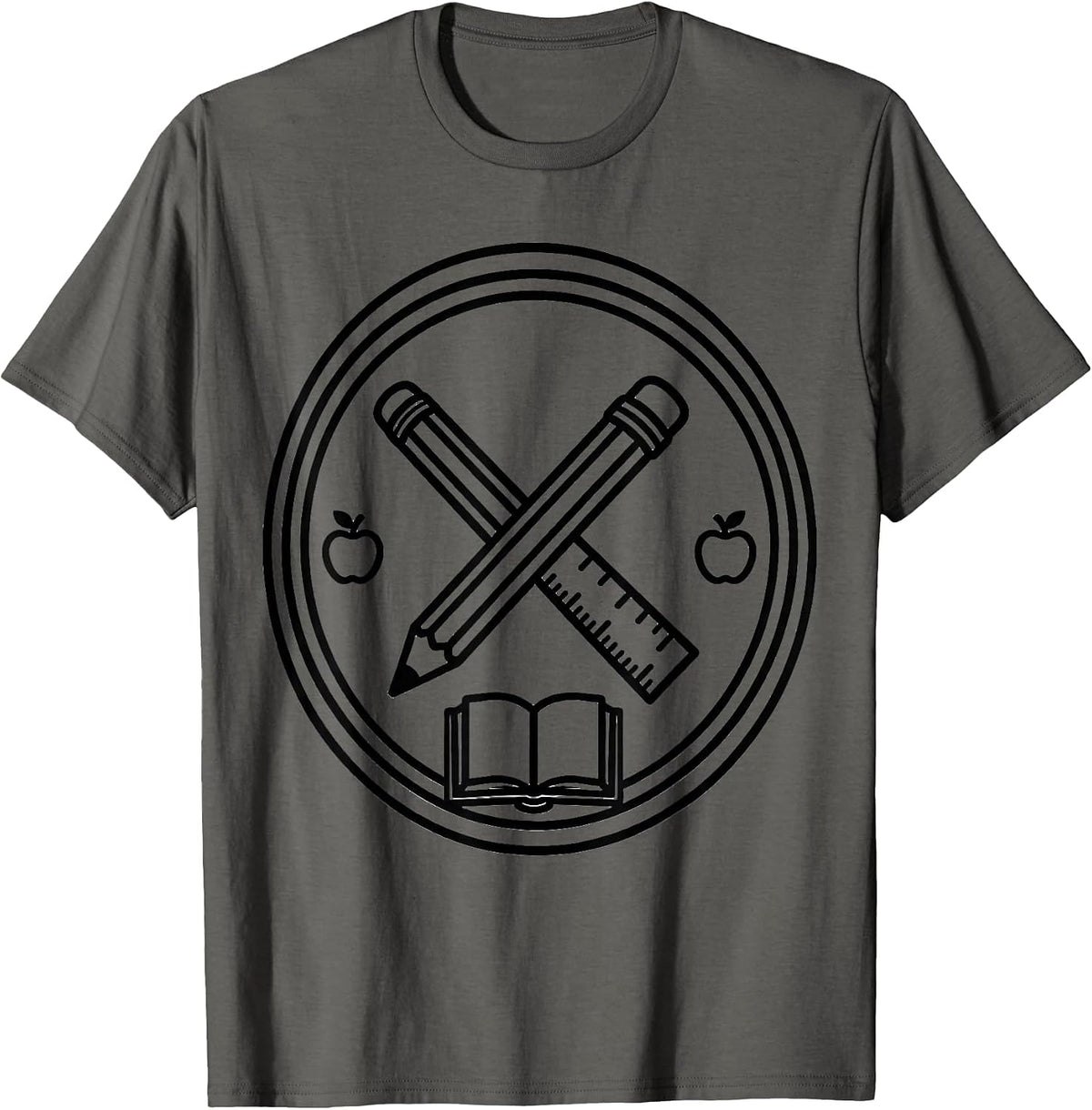 4th Grade Teacher Pencil Ruler Crest Design T-Shirt - Asphalt Grey
