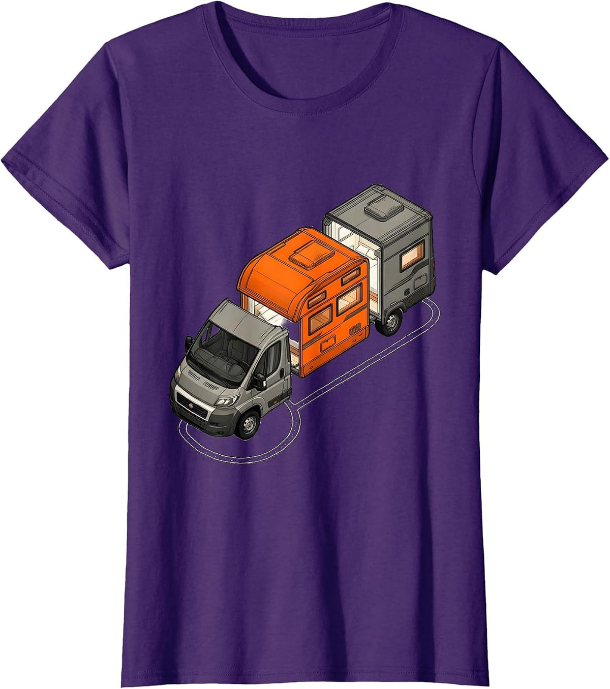 Women's Exploded Camper Van Retro Van Life Nomads T-Shirt - Purple