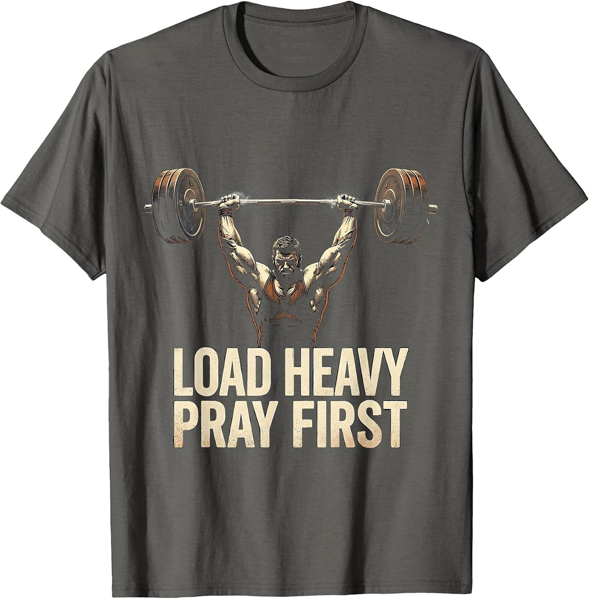 Load Heavy Pray First Vintage Christian Gym Faith Motivation T-Shirt - Asphalt Grey