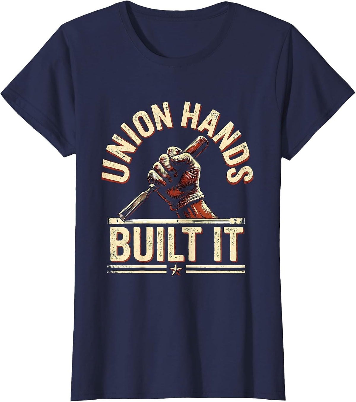 Women's Union Hands Built It Patriotic Skilled Trade Worker Labor T-Shirt - Navy Blue