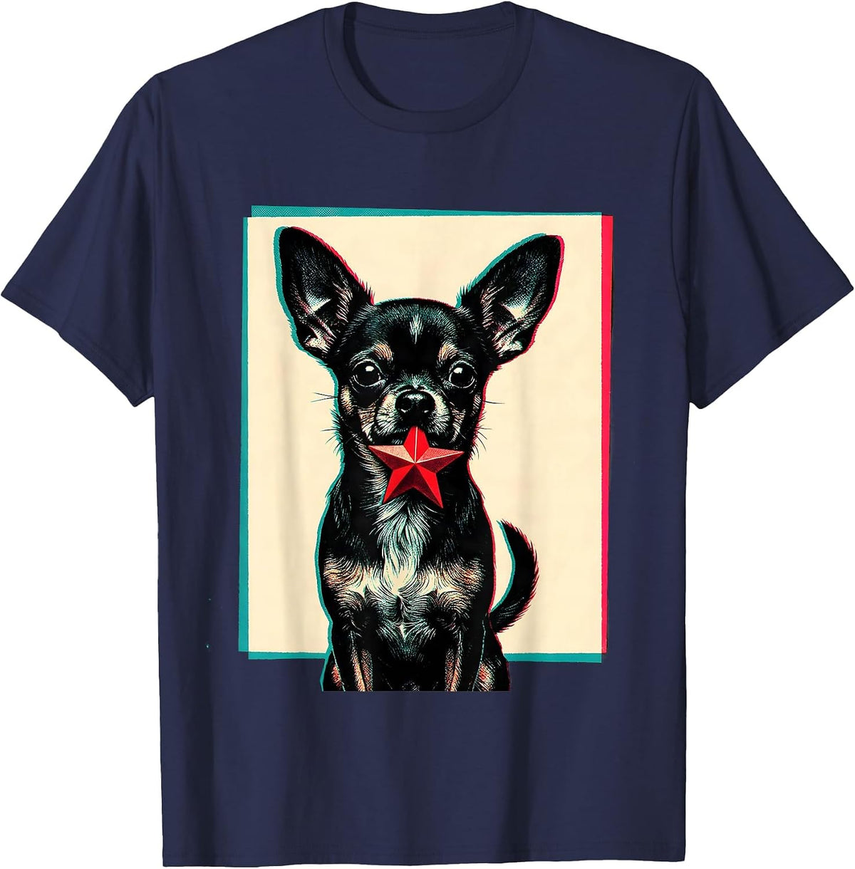 Chihuahua Silhouette Risograph Christmas Dog Lover Holiday T-Shirt - Navy Blue