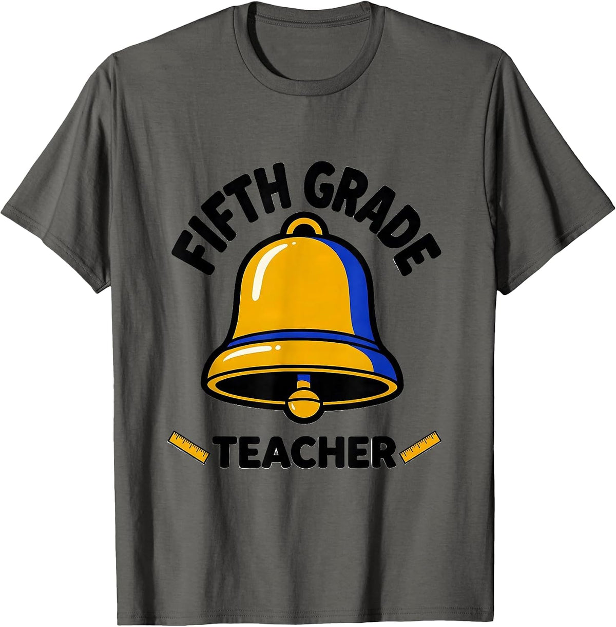 Men's Fifth Grade Teacher Cartoon School Bell Back to School T-Shirt - Asphalt Grey
