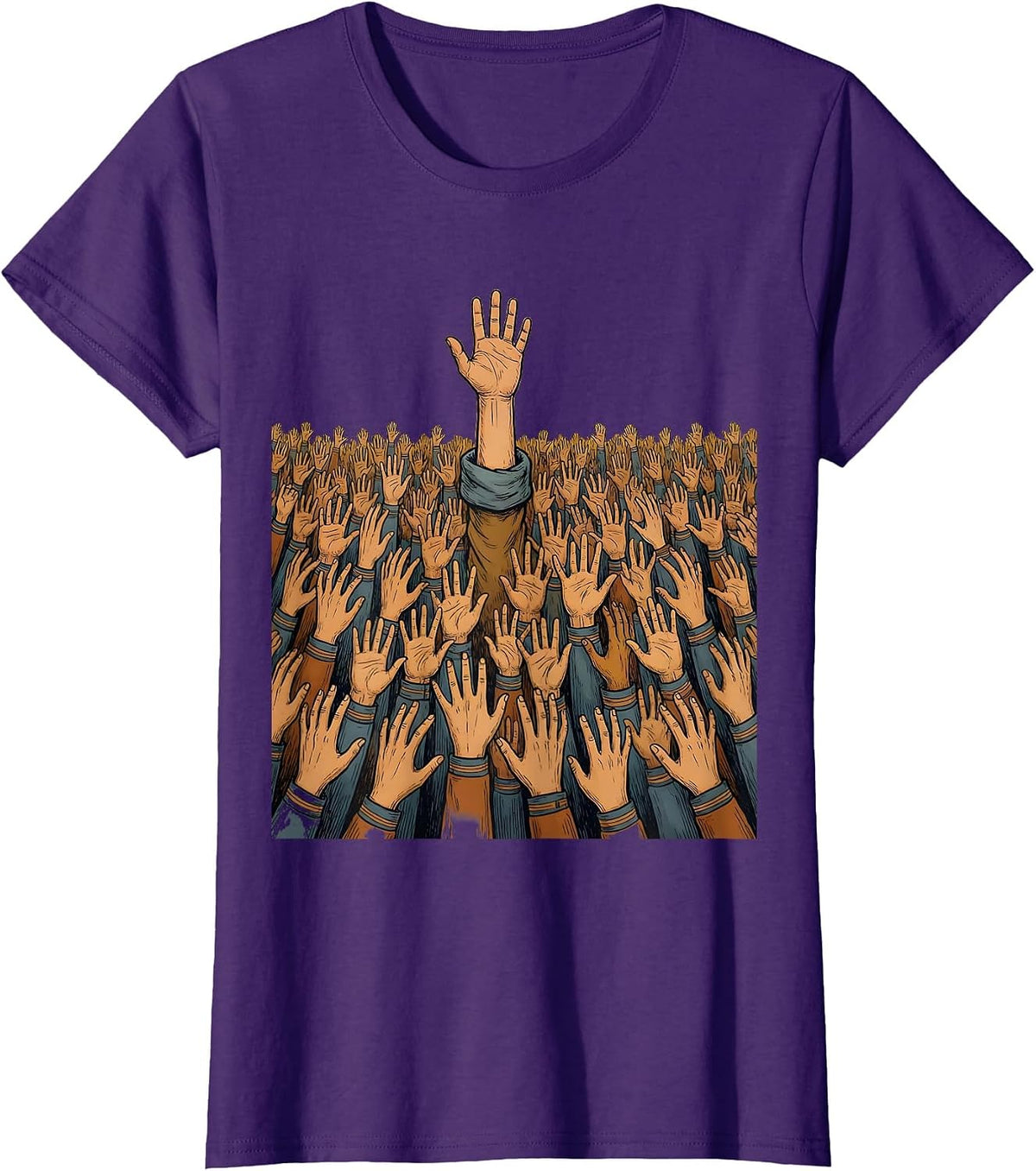 Women's Substitute Teacher Raised Hands Classroom Graphic T-Shirt - Purple