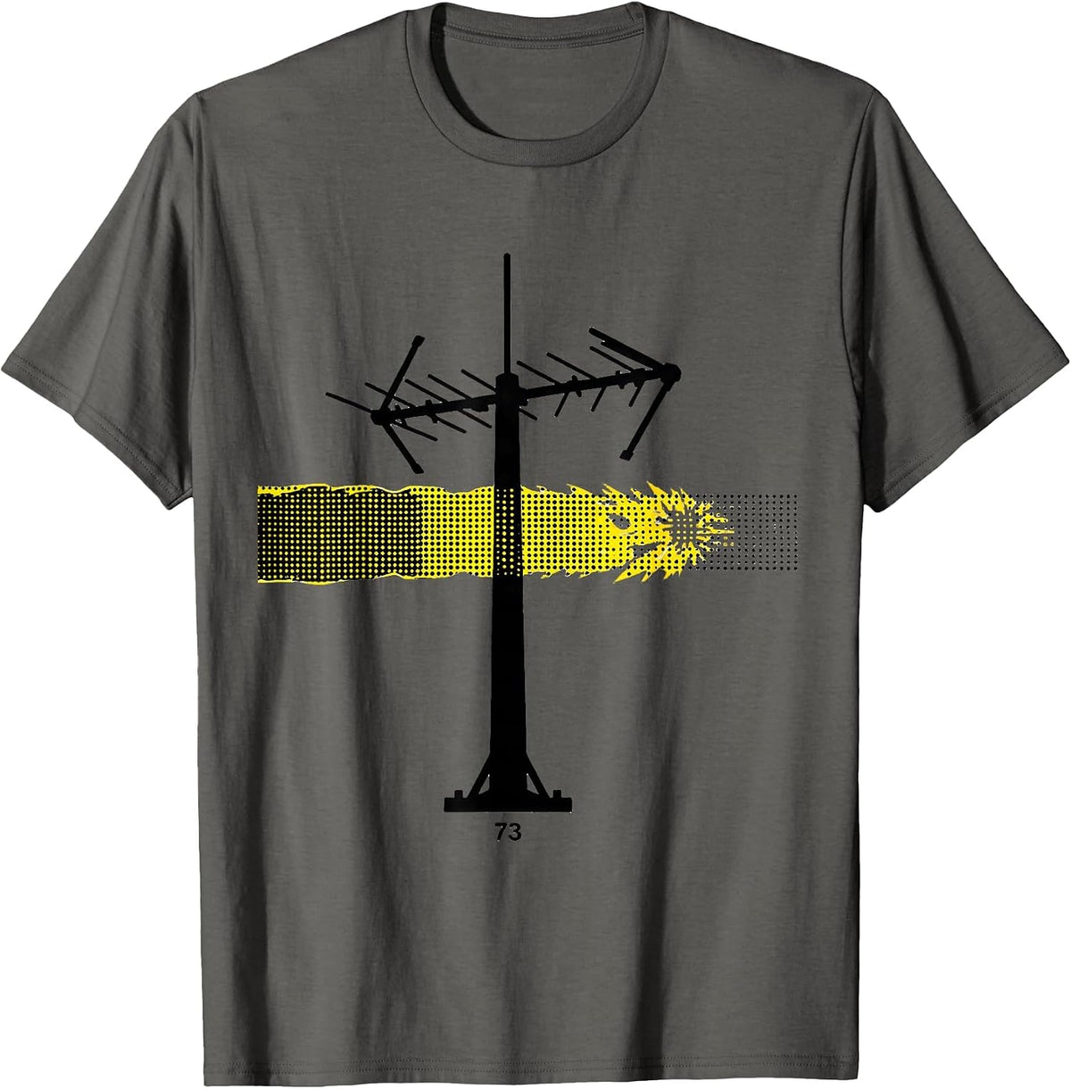 73 Stencil Graphic Ham Radio Operator Enthusiast Humor T-Shirt - Asphalt Grey
