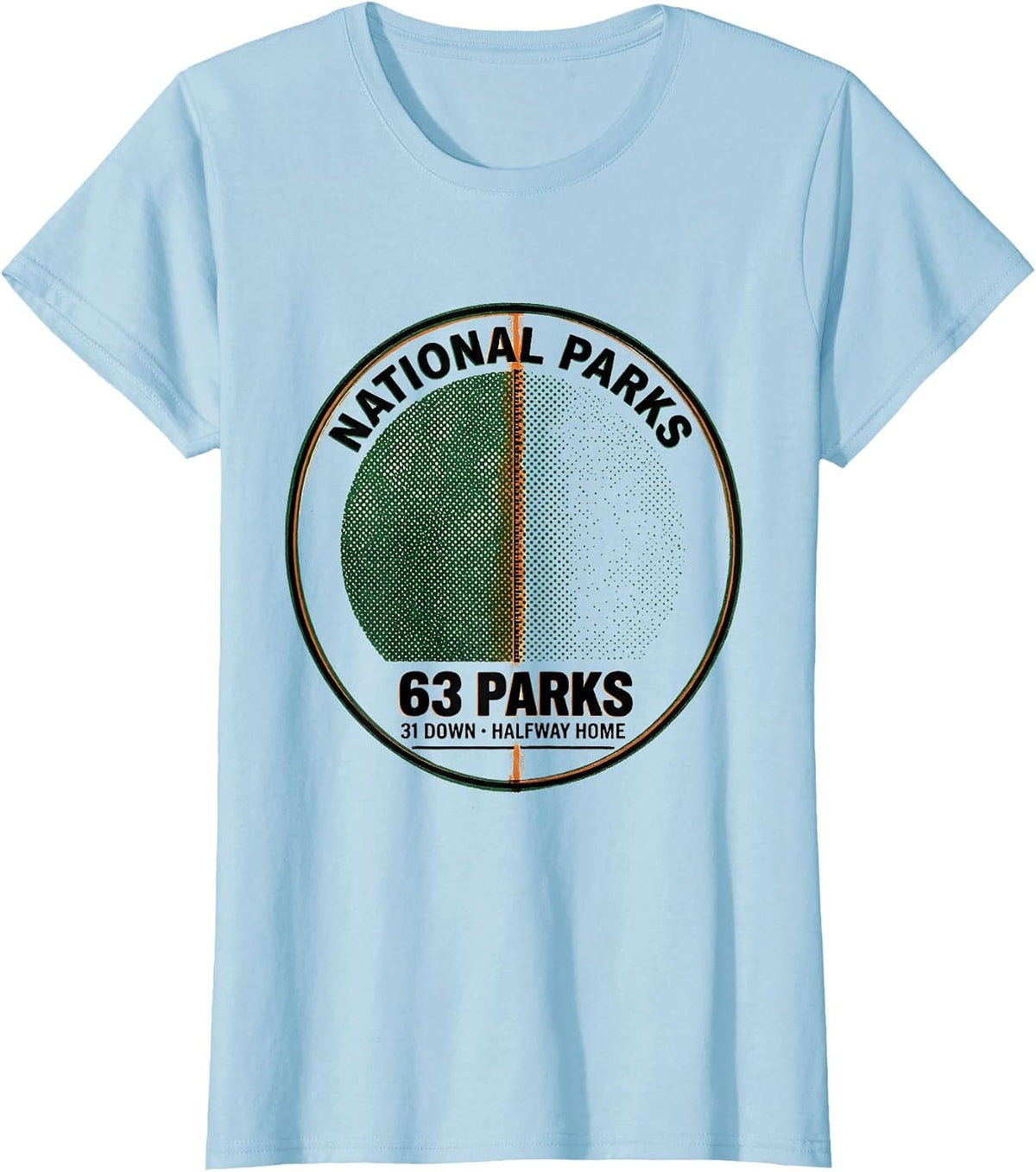 63 Parks 31 Down Halfway Home Vintage National Parks T-Shirt - Baby Blue