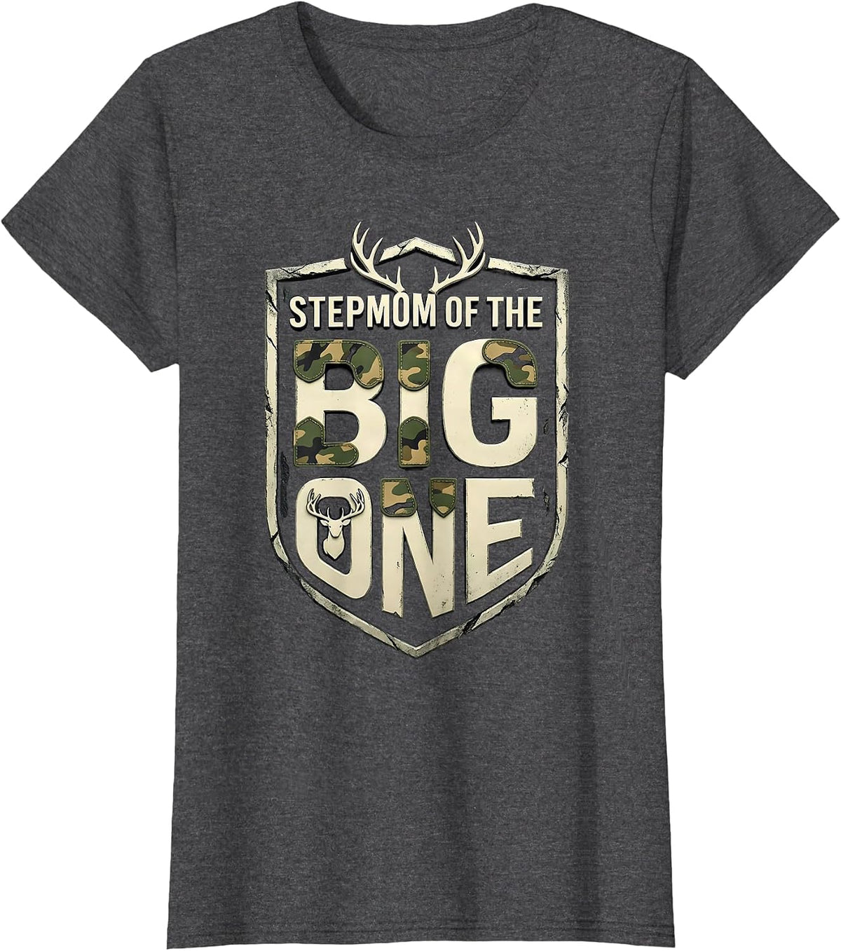 Women's Stepmom Of The Big One Birthday Boy Deer Hunter Camouflage T-Shirt - Dark Heather Grey
