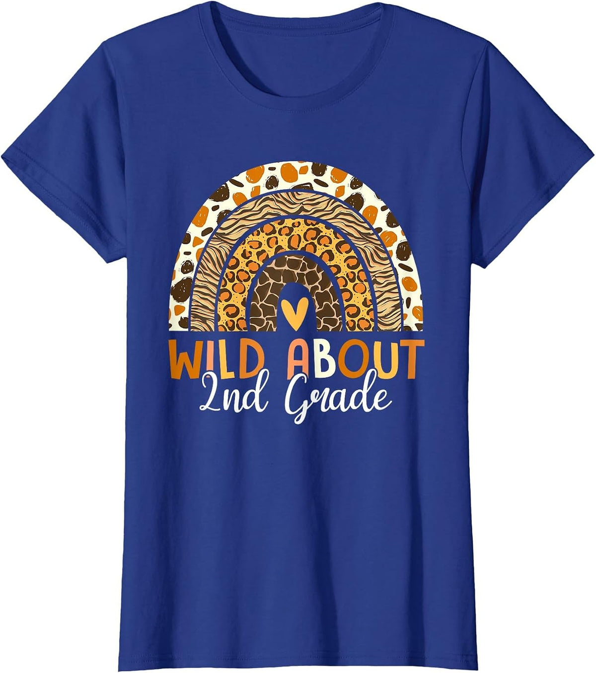 Wild About 2nd Grade Teacher Back to School Leopard Rainbow T-Shirt - Royal Blue