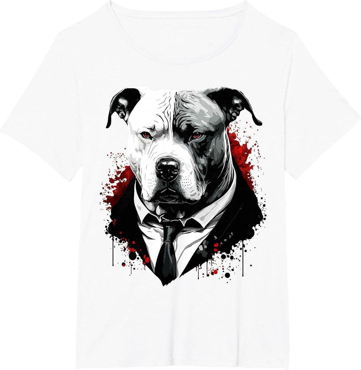 Pitbull Dog Gangster in Suit Funny Mob Boss Mafia-Themed T-Shirt - White