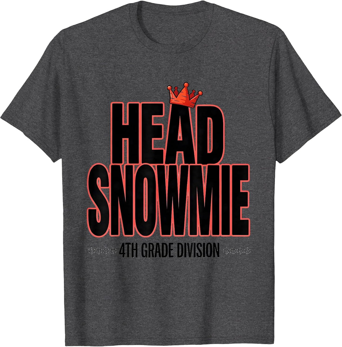 Men's Head Snowmie, 4th Grade Division Funny Teacher Christmas T-Shirt - Dark Heather Grey