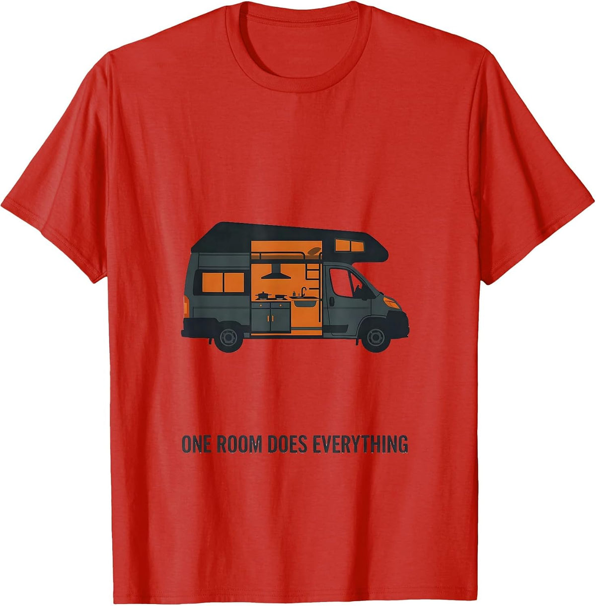 Men's One Room Does Everything Vintage Van Life Dwellers Road Trip T-Shirt - Red