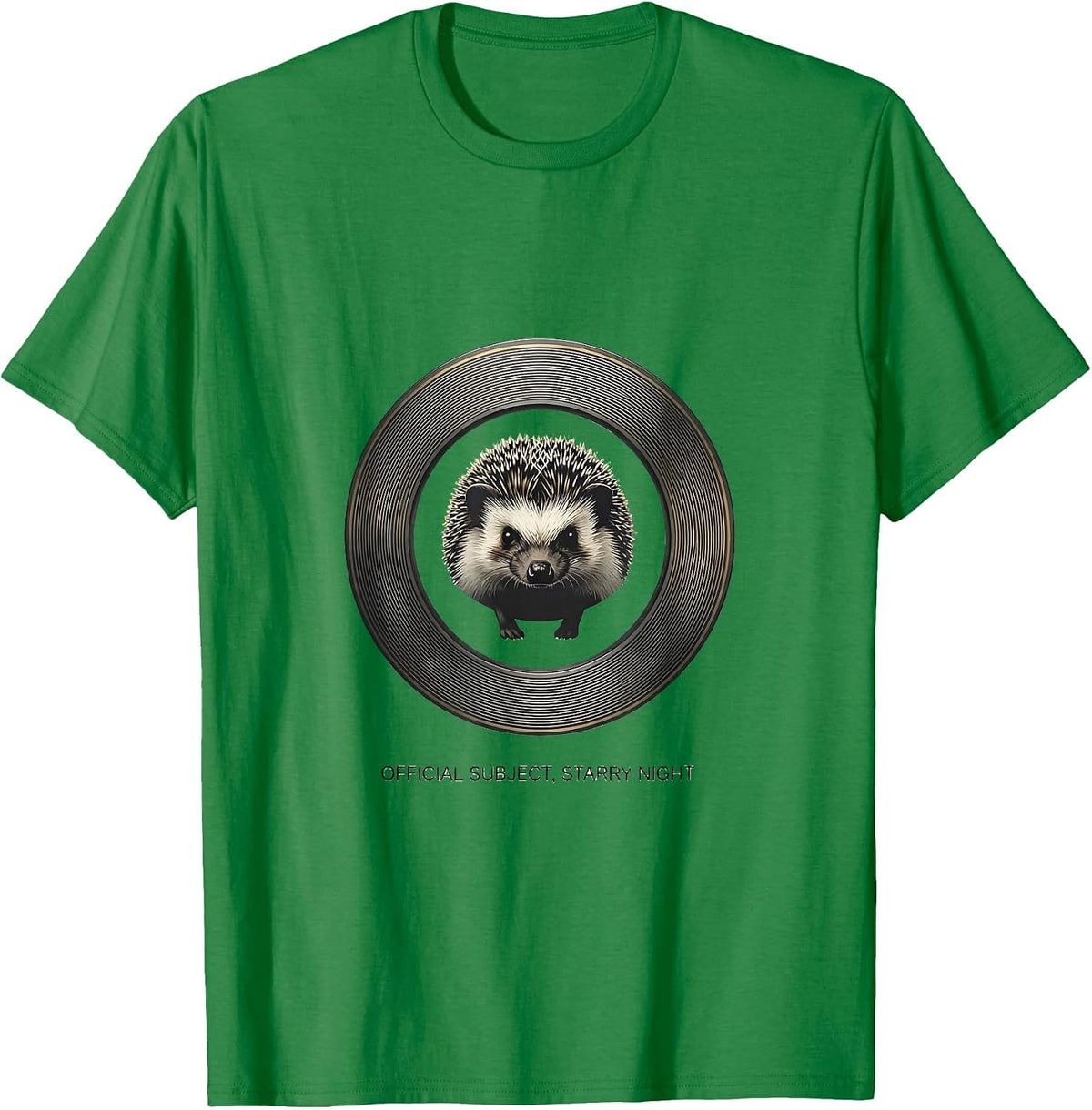 Men's Official Subject Starry Night Minimalist Hedgehog Van Gogh T-Shirt - Kelly Green