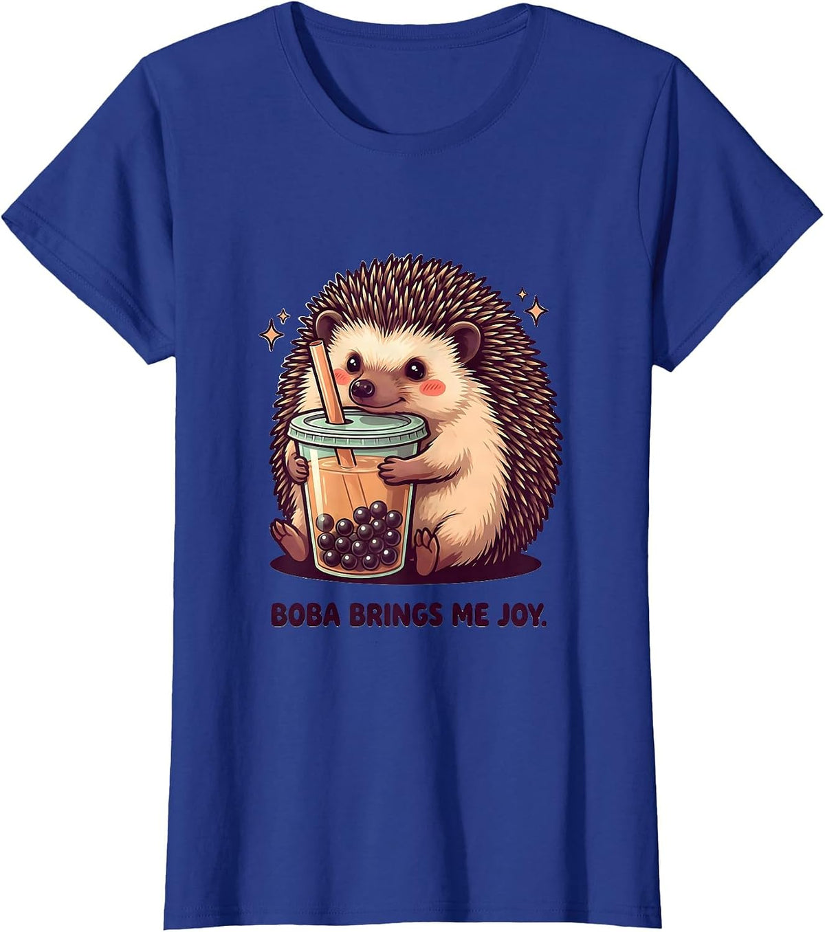 Women's Boba Brings Me Joy Cute Kawaii Hedgehog Boba Tea Lover T-Shirt - Royal Blue