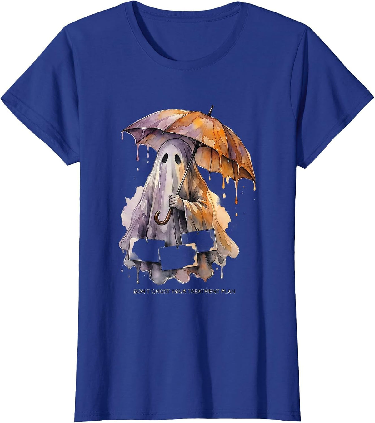 Women's Don't Ghost Your Treatment Plan Watercolor Ghost Halloween T-Shirt - Royal Blue