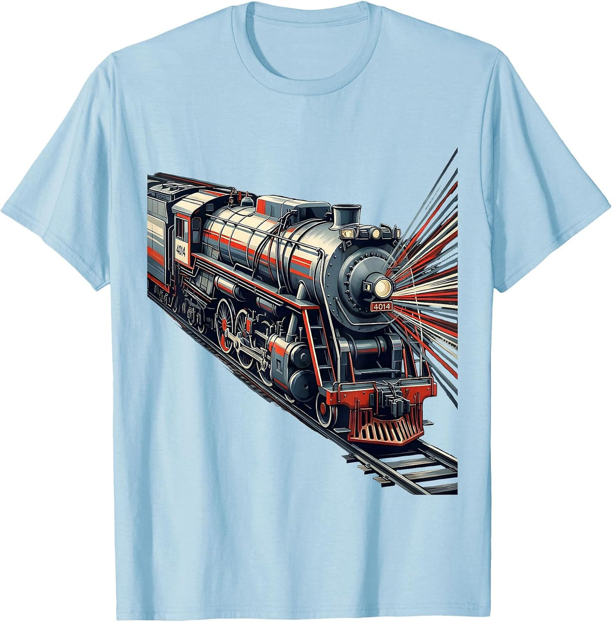 Men's 4014 Futurist Steam Locomotive Railroad Enthusiast Model T-Shirt - Baby Blue