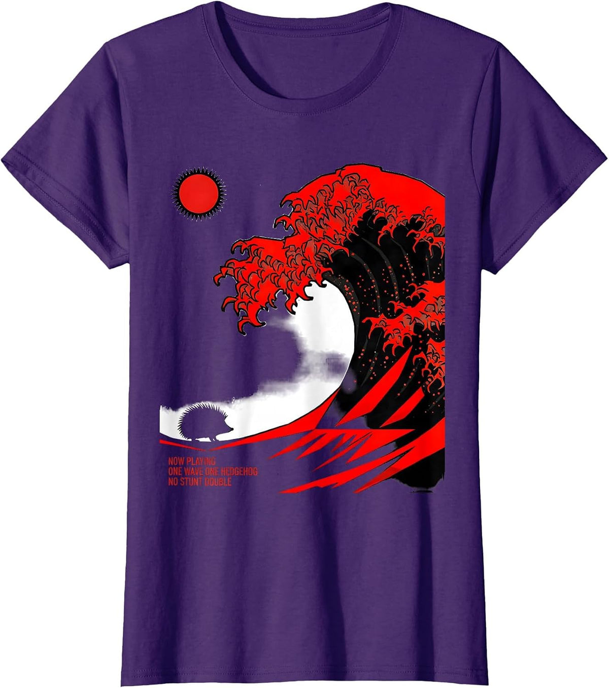 Women's Now Playing: One Wave, One Hedgehog, No Stunt Double Swiss T-Shirt - Purple