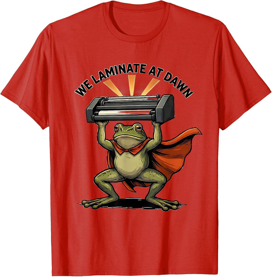 Men's We Laminate At Dawn Funny Teacher Frog Back to School T-Shirt - Red